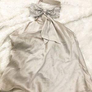 Tara Subkoff open back Bow Tie Neck Silver Top S